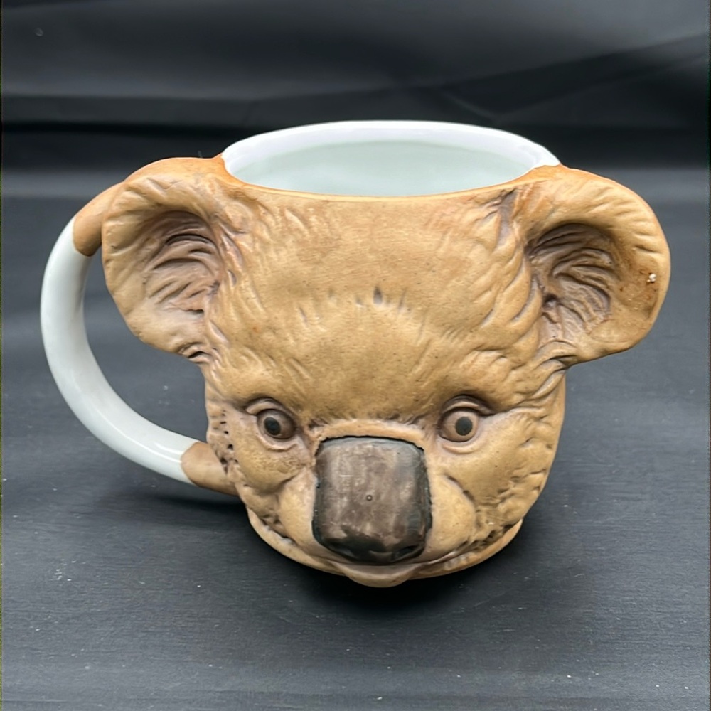 Koala ceramic mug. 3d face,vintage mid century boho style.See my closet for lion